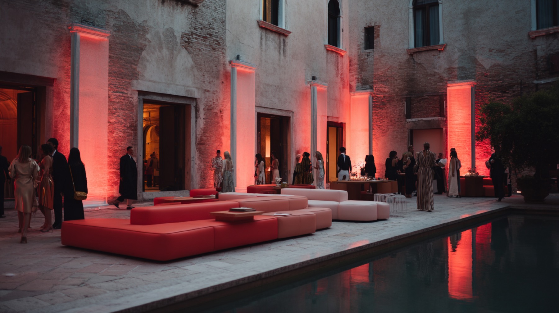 Red-lit brand lounge