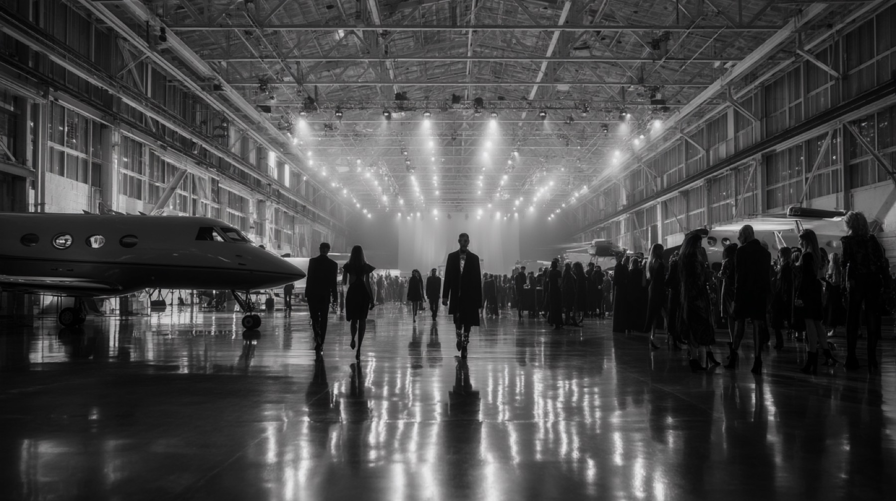 Immersive event inside an aircraft hangar