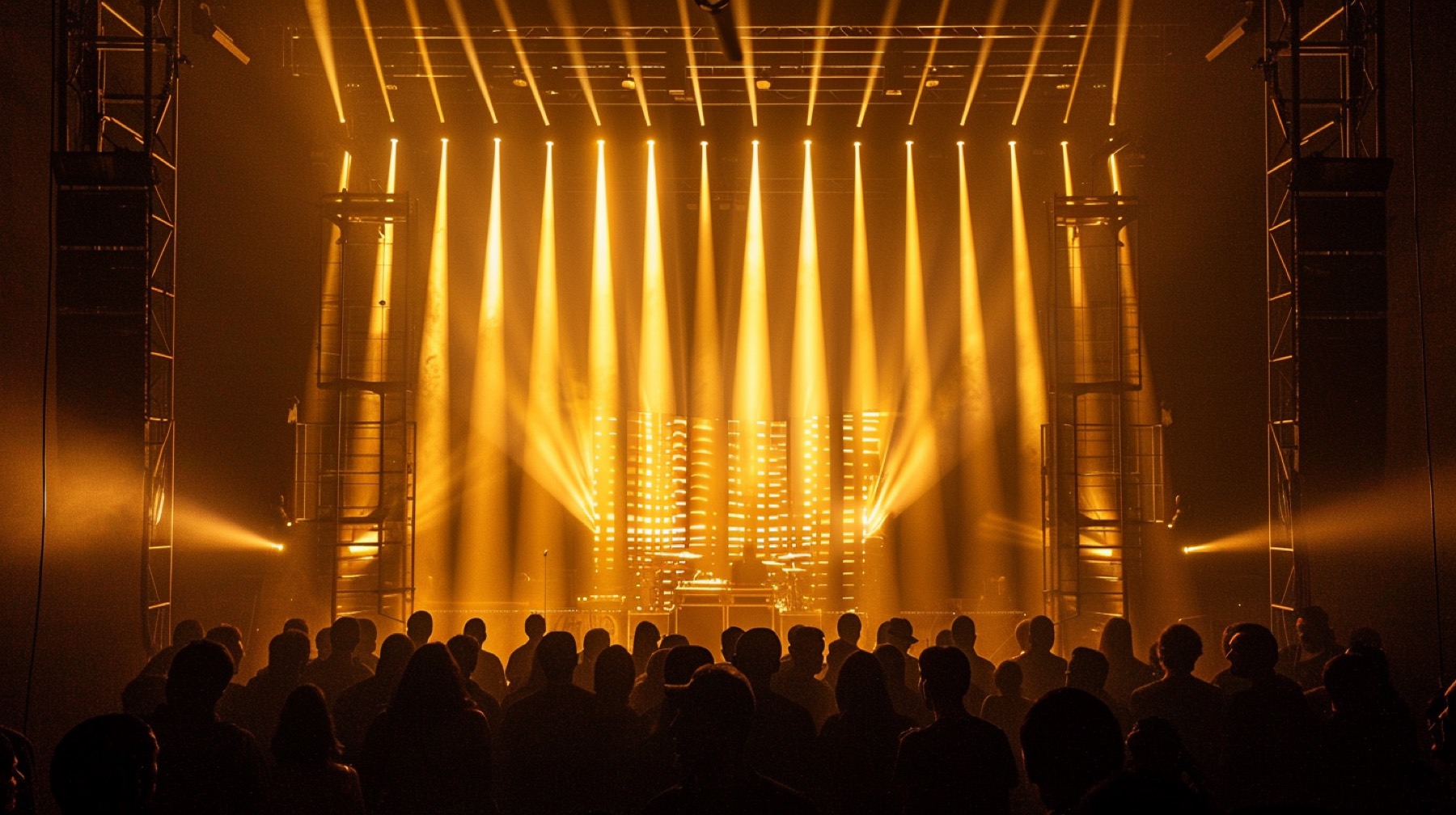 Artist performing on a golden-lit stage